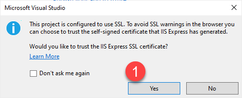 Dialogbox IIS Express SSL certificate